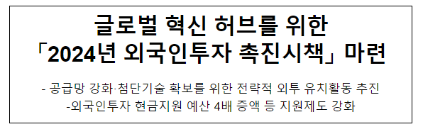 글로벌 혁신 허브를 위한 「2024년 외국인투자 촉진시책」 마련 글로벌 혁신 허브를 위한 「2024년 외국인투자 촉진시책」 마련