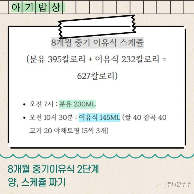  8개월 중기이유식 2단계 양, 스케줄 짜기.