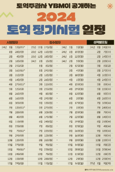  2024 토익 시험 전 일정표