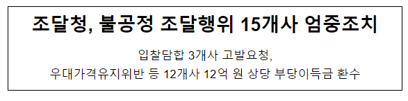 조달청, 불공정 조달행위 15개사 엄중조치