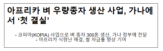 아프리카 벼 우량종자 생산 사업, 가나에서 ‘첫 결실’