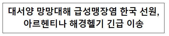 대서양 망망대해 급성맹장염 한국 선원 아르헨티나 해경헬기 긴급 이송 대서양 망망대해 급성맹장염 한국 선원 아르헨티나 해경헬기 긴급 이송