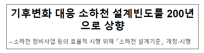 기후변화 대응 소하천 설계빈도를 200년으로 상향 기후변화 대응 소하천 설계빈도를 200년으로 상향