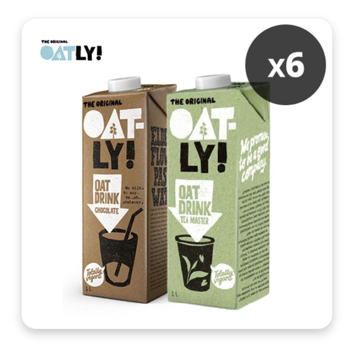  [오틀리] 스웨덴 귀리음료 초콜릿맛/티마스터 1L x 6팩 택1 (업체별도 무료배송)