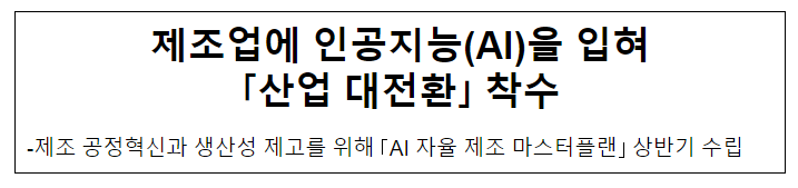 제조업에 인공지능(AI)을 입혀 「산업 대전환」 착수 제조업에 인공지능(AI)을 입혀 「산업 대전환」 착수