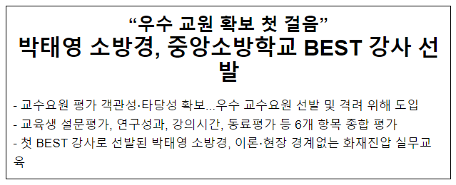 이론·현장 경계 없이 노하우 전수..2024년 BEST 강사 선발 이론·현장 경계 없이 노하우 전수..2024년 BEST 강사 선발