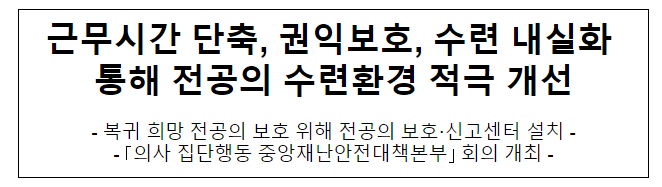 근무시간 단축, 권익보호, 수련 내실화 통해 전공의 수련환경 적극 개선