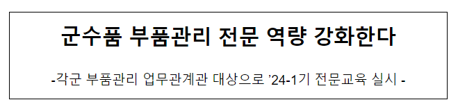 군수품 부품관리 전문 역량 강화한다.