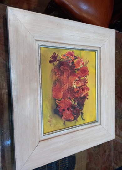  "古傳美 꽃이 아름다운 유화그림 작품작가 사인이 담긴 그림  미술품판매 유화그림판매 / 반려견해외운송