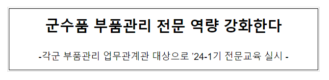 군수품 부품관리 전문 역량 강화한다. 군수품 부품관리 전문 역량 강화한다.