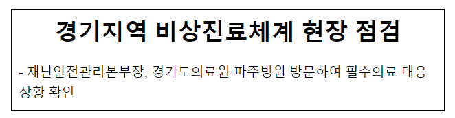 경기지역 비상진료체계 현장 점검