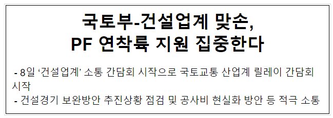 국토부-건설업계 맞손, PF 연착륙 지원 집중한다