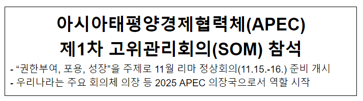 아시아태평양경제협력체(APEC) 제1차 고위관리회의(SOM) 참석 아시아태평양경제협력체(APEC) 제1차 고위관리회의(SOM) 참석