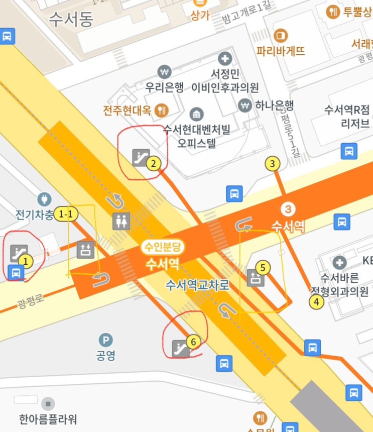  [3호선, 분당선] 수서역 엘리베이터 위치