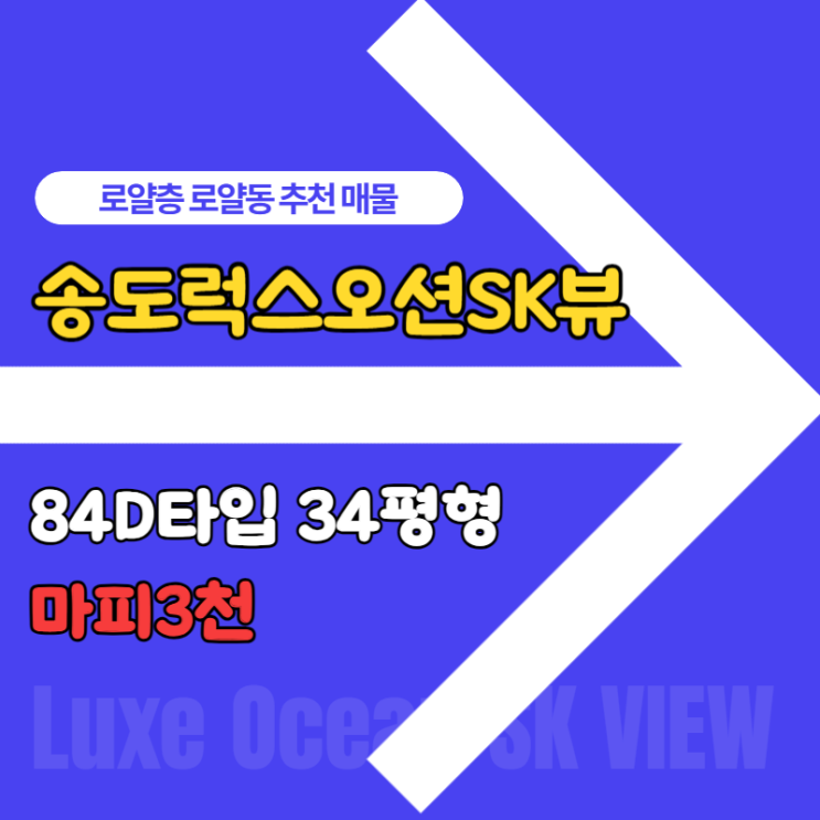  분양권전매.송도럭스오션SK뷰 84 D타입 로얄동 로얄층 마피3천