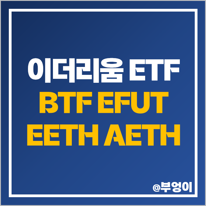 미국 이더리움 ETF 시세 비트코인 관련주 포함 BTF EFUT EETH AETH