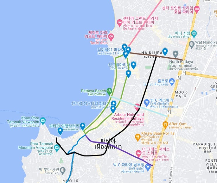  파타야 썽태우 노선 가격 타는법 운행시간 후기 총정리