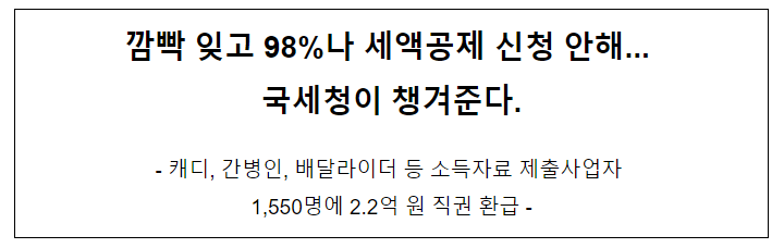 깜빡 잊고 98%나 세액공제 신청 안해... 국세청이 챙겨준다.