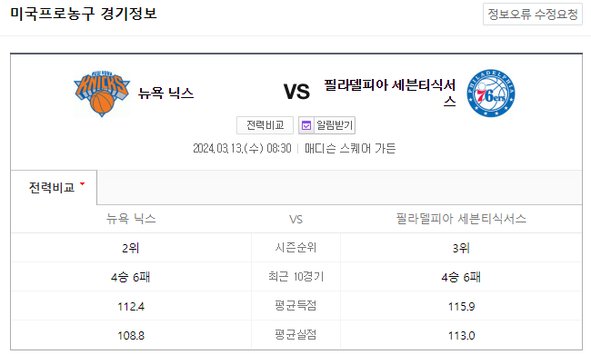  NBA분석 3월 13일 뉴욕 필라델피아 해외농구중계