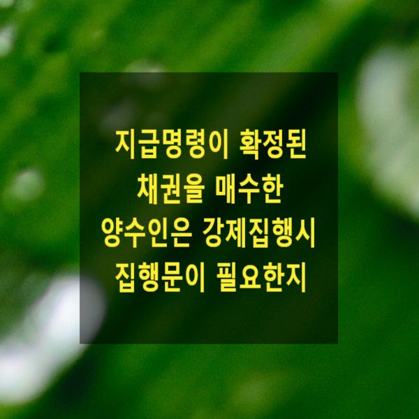  지급명령이 확정된 채권을 매수한 양수인은 강제집행시 집행문이 필요한지