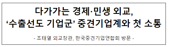 다가가는 경제·민생 외교, '수출선도 기업군' 중견기업계와 첫 소통 다가가는 경제·민생 외교, '수출선도 기업군' 중견기업계와 첫 소통
