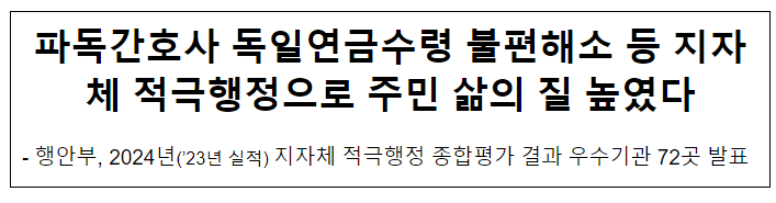 파독간호사 독일연금수령 불편해소 등 지자체 적극행정으로 주민 삶의 질 높였다