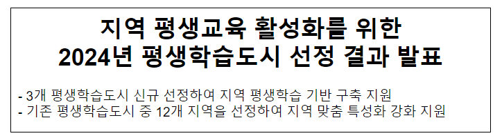 지역 평생교육 활성화를 위한 2024년 평생학습도시 선정 결과 발표 지역 평생교육 활성화를 위한 2024년 평생학습도시 선정 결과 발표