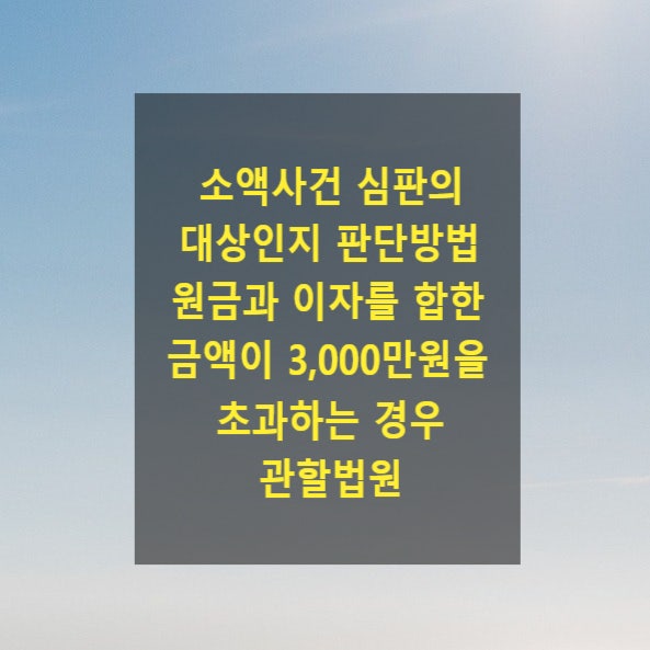  소액사건 심판의 대상인지 판단방법, 원금과 이자를 합한 금액이 3,000만원을 초과하는 경우 관할법원