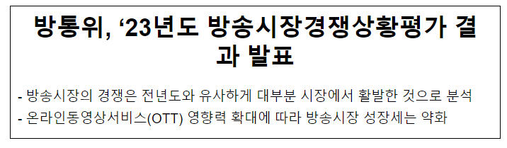 방통위, ’23년도 방송시장경쟁상황평가 결과 발표