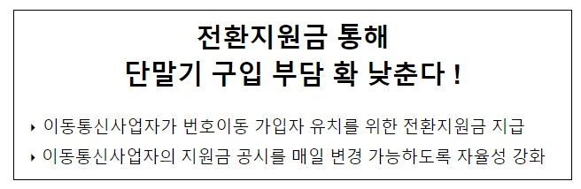 전환지원금 통해 단말기 구입 부담 확 낮춘다 ! 전환지원금 통해 단말기 구입 부담 확 낮춘다 !