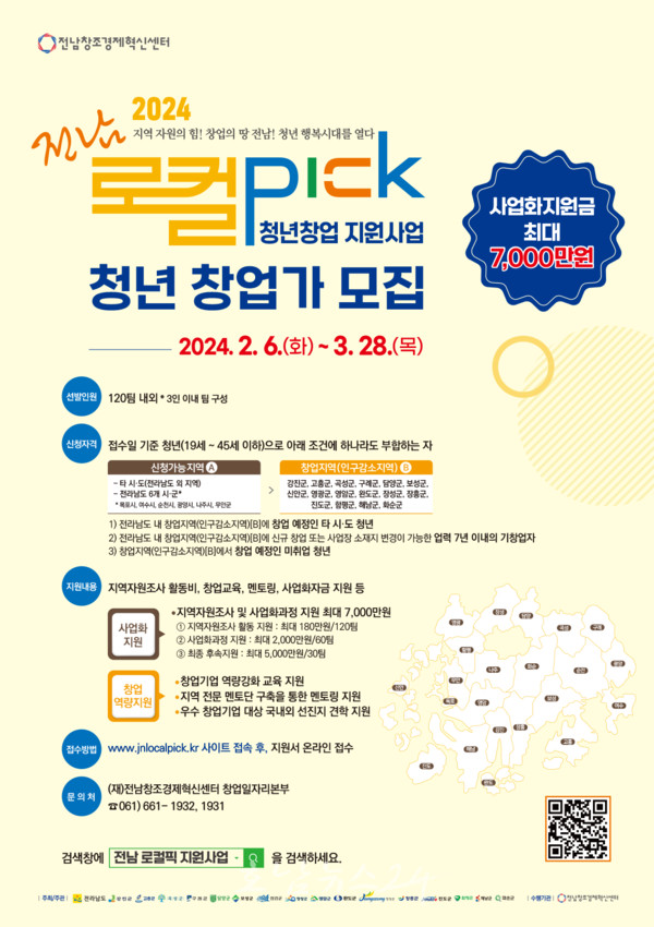  2024년 전남 로컬픽(Local Pick) 청년창업 지원사업 추진