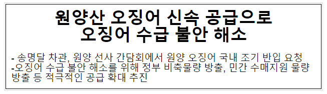 원양산 오징어 신속 공급으로 오징어 수급 불안 해소