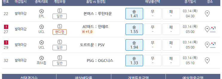 프로토 3/13 해축 4경기 적중 프로토 3/13 해축 4경기 적중