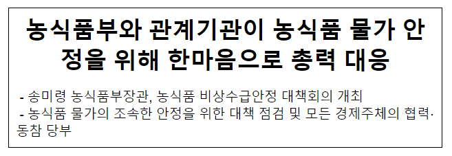 농식품부와 관계기관이 농식품 물가 안정을 위해 한마음으로 총력 대응 농식품부와 관계기관이 농식품 물가 안정을 위해 한마음으로 총력 대응
