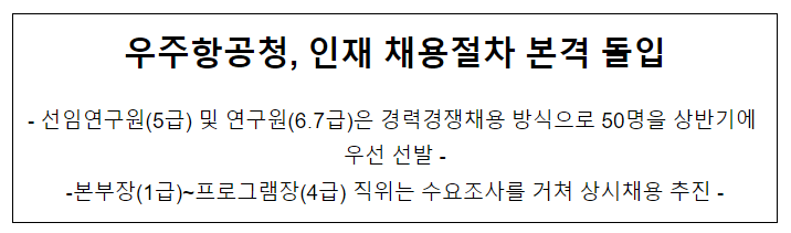 우주항공청 인재채용절차 본격돌입