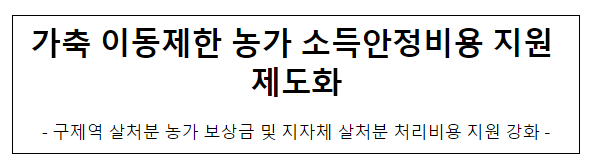 가축 이동제한 농가 소득안정비용 지원 제도화 가축 이동제한 농가 소득안정비용 지원 제도화