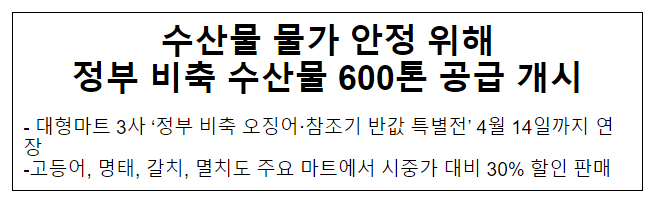 수산물 물가 안정 위해 정부 비축 수산물 600톤 공급 개시