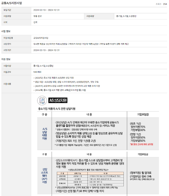 2024년 공동A/S 지원사업 참여기업 모집 공고