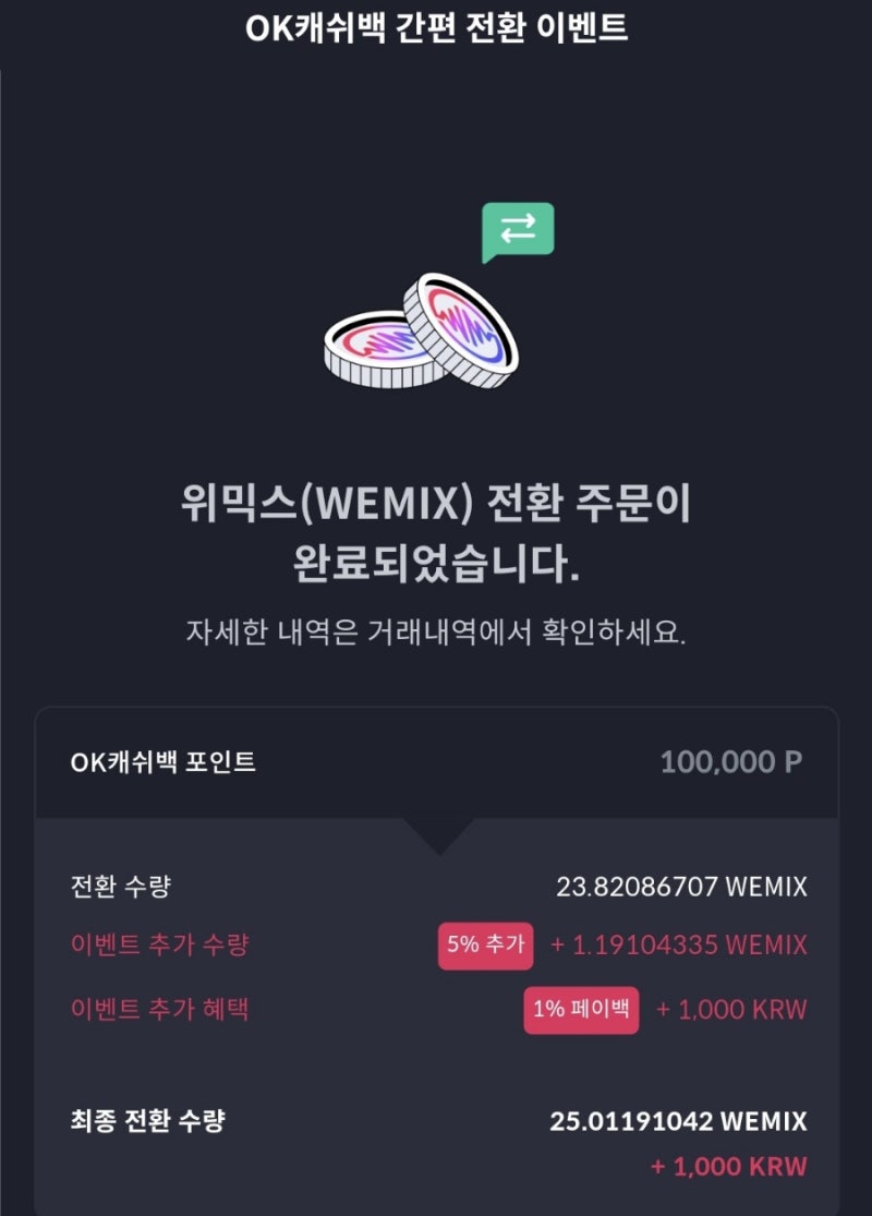 코빗 OK캐시백 간편전환 이벤트 가상화폐 위믹스 후기 최대 18만원 혜택(ft.초대코드 521FF4) : 네이버 블로그