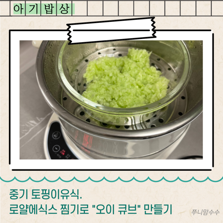  중기 토핑이유식. 로얄에식스 찜기로 "오이 큐브" 만들기