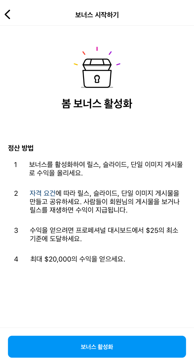  인스타그램 보너스 활성화 정산 설정방법, 세금정보 오류
