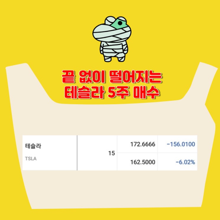 박살 나는 테슬라... 어디까지 떨어질래? 5주 매수 [57주 보유]