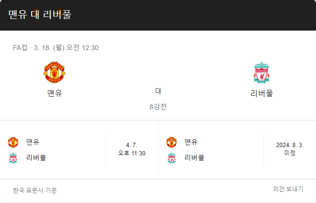 잉글랜드 FA컵 <b>맨유 리버풀</b> 8강전 승리는?