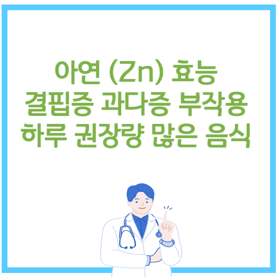 아연 (Zn) 효능 결핍증 과다증 부작용 하루 권장량 많은음식