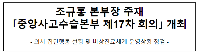 조규홍 본부장 주재 '중앙사고수습본부 제17차 회의' 개최 조규홍 본부장 주재 '중앙사고수습본부 제17차 회의' 개최