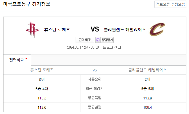  NBA분석 3월 17일 휴스턴 클리블랜드 해외농구중계