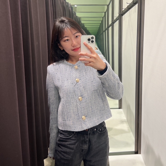  자라 자켓 추천 블루 컬러가 이쁜 헤링본 재킷 입어봤어요.