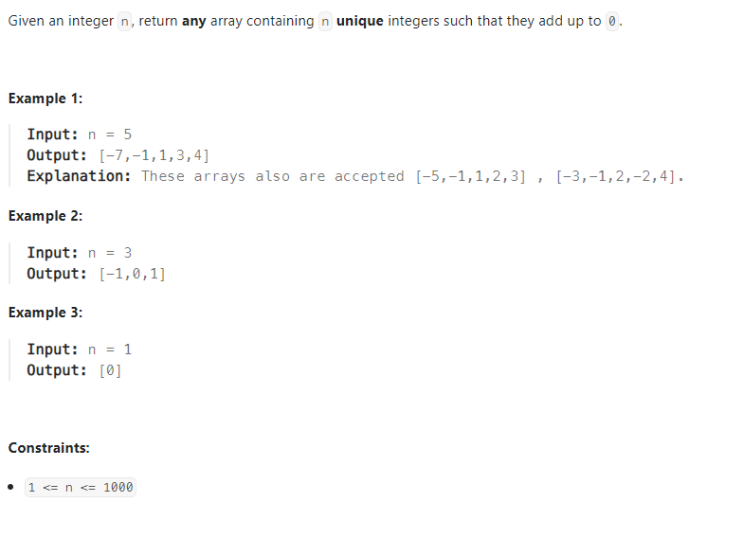 JAVA_LeetCode 1304_Find N Unique Integers Sum up to Zero