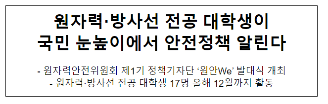 원자력·방사선 전공 대학생이 국민 눈높이에서 안전정책 알린다 원자력·방사선 전공 대학생이 국민 눈높이에서 안전정책 알린다