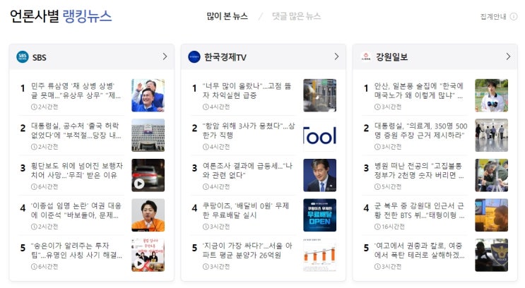 언론사별 랭킹뉴스 2024.03.18